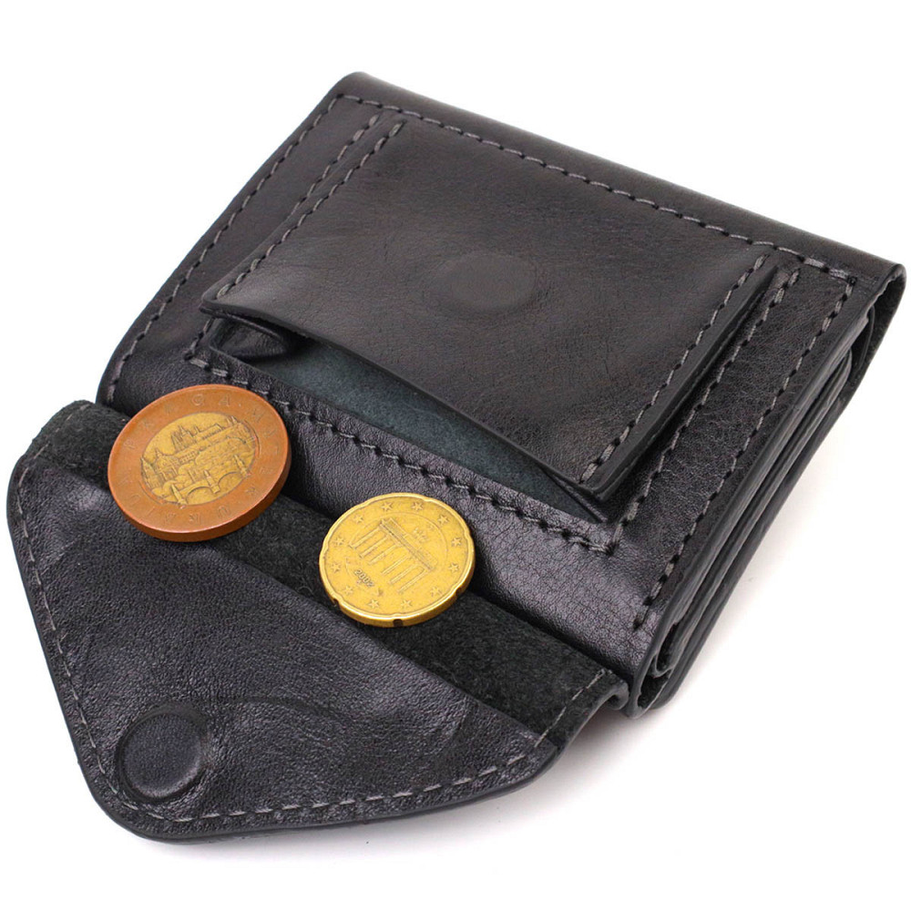 Практичне портмоне унісекс у три складання Чорний (GRANDE PELLE) Київ - фото 1