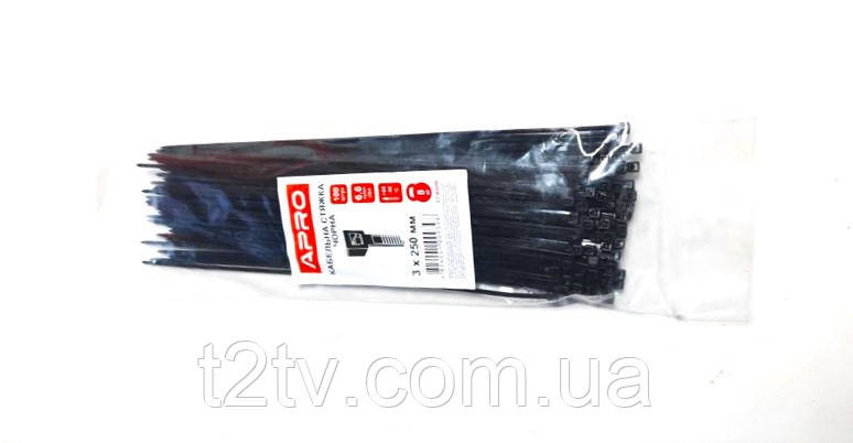 Хомут пластиковий APRO 3x250мм чорний (100шт) Винница - изображение 1
