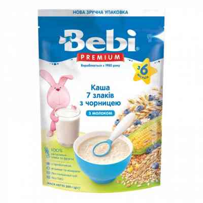 Детская каша Bebi Premium молочная 7 злаков с черникой +6 мес. 200 г (8606019654382) Винница