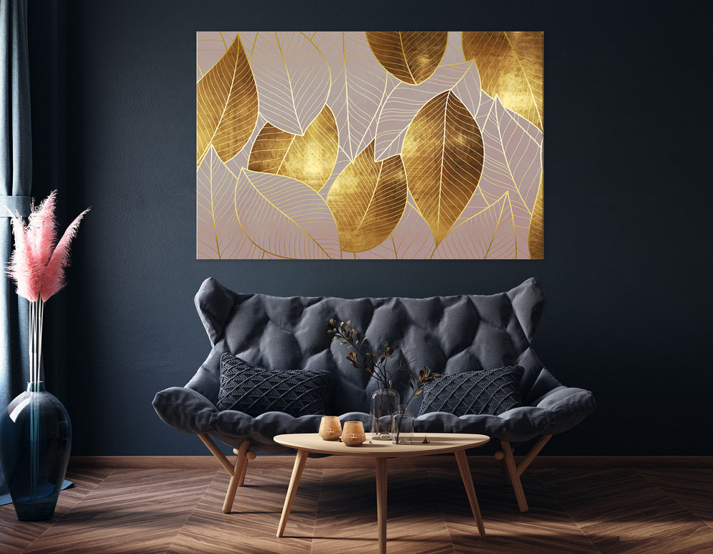 Картина холст у вітальню / спальню Золоте листя   MLP_6 ( 60х30см ) 80x120 см Київ - фото 4