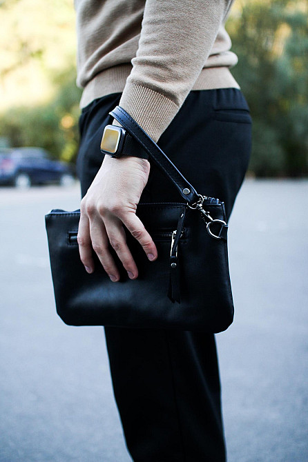 Кожаный клатч из натуральной гладкой кожи SKILL (Черный) Сумы - изображение 1