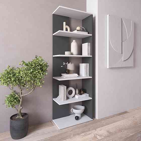 Стеллаж VAYS D-6 Антрацит-Белый, книжная полка из 5 открытых секций, ЛДСП, 60×30×178 см - для дома, офиса, гостиной Львов