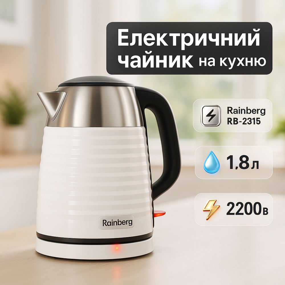 Мощный электрический чайник от розетки Rainberg, Мощный кухонный чайник Домашний качественный NP-35 Львов - изображение 12