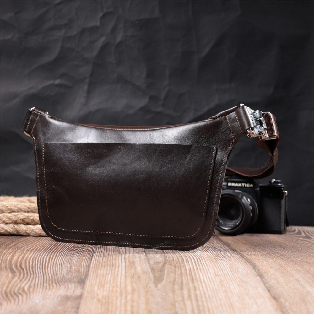 Стильна бананка для чоловіків із натуральної шкіри GRANDE PELLE 22814 Коричневий Київ - фото 2