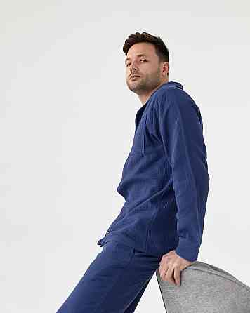 Мужская пижама муслиновая Синий S Харьков