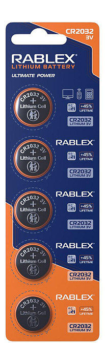 Батарейки-таблетки Rablex CR2032 / 3V блістер 5шт. Дніпро - фото 1