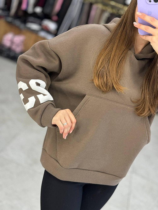 Женская стильная комфортная теплая худая турецкая трехнить на флисе Коричневый, 46/48 Одесса - изображение 3