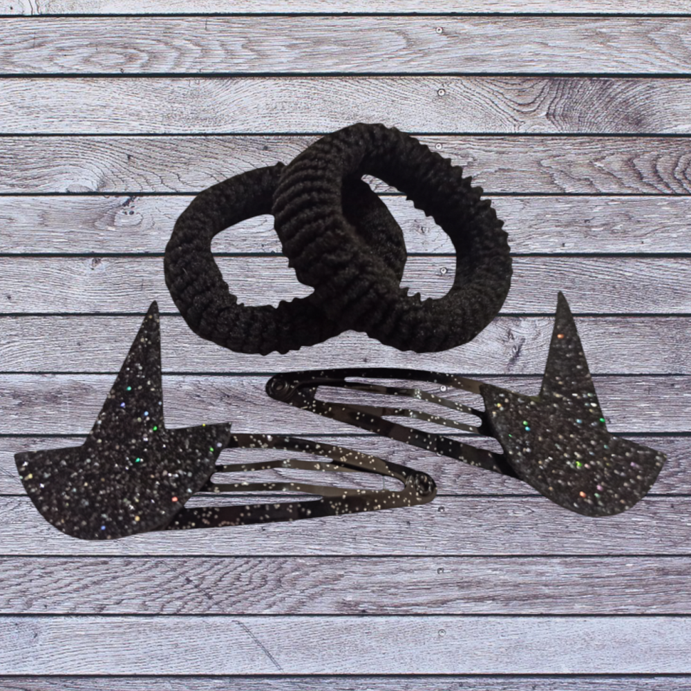 Набор 2 заколки Шляпки с 2 резинками для волос на Хэллоуин черный Киев - изображение 1