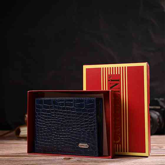 Красивый горизонтальный мужской бумажник среднего размера из натуральной кожи с тиснением под крокодила (CANPELLINI) Киев