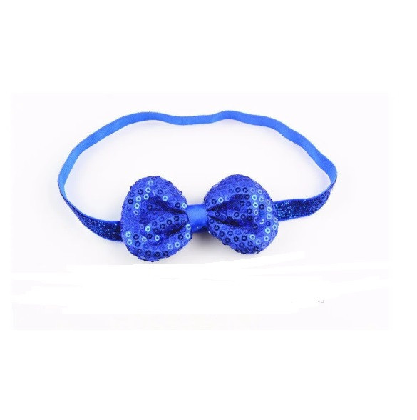 Детская синяя повязка с пайетками - бант 9*5см, окружность 38-50см Киев - изображение 1
