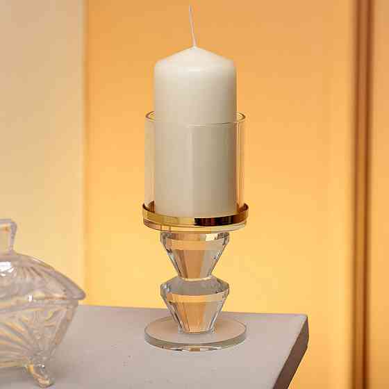 Підсвічник скляний на ніжці із золотою окантовкою 6×13.3 см підсвічник келих декоративний прозорий HP-4-33M Коломия