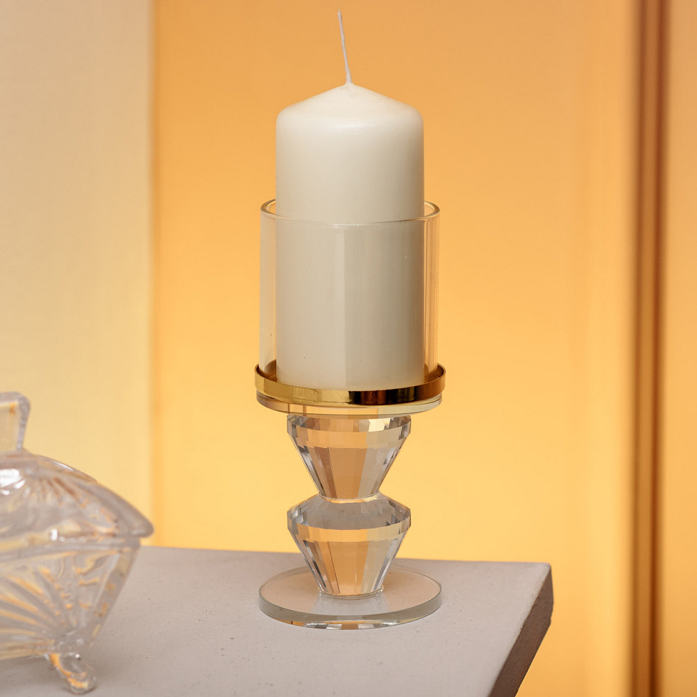 Підсвічник скляний на ніжці із золотою окантовкою 6×13.3 см підсвічник келих декоративний прозорий HP-4-33M Коломия - фото 2