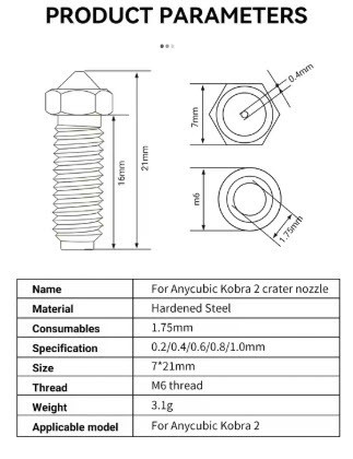 Сопло з загартованої сталі для 3д принтера  ANYCUBIC  Kobra 2 (0,4 мм) (aimsoar ) Київ - фото 4