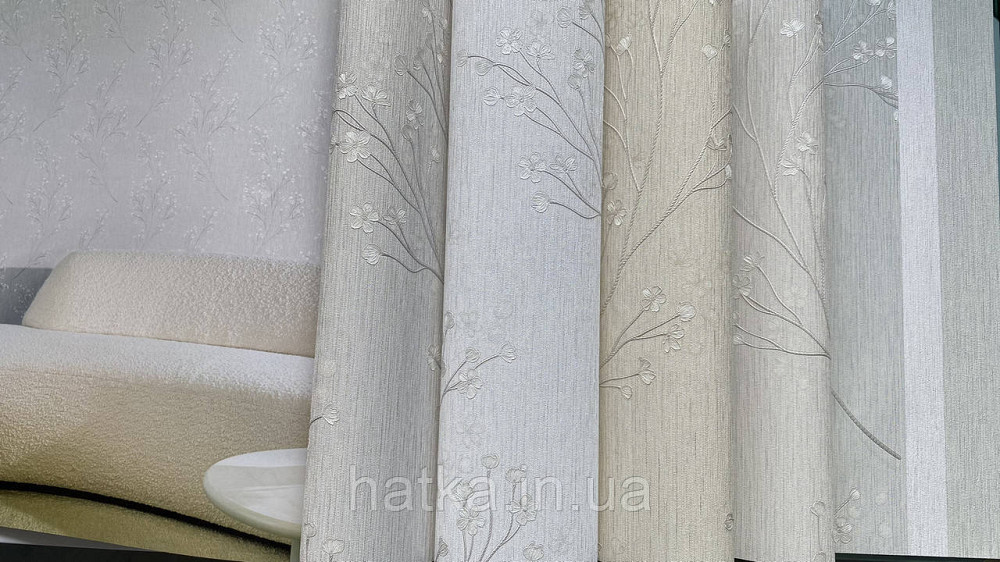 Шпалери вінілові на флізеліні Grandeco Anita 1,06х10 гілки квіти екостильні кремові пісочні Київ - фото 4