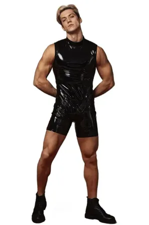 Комбідрес чоловічий лакований «Розпусний Джо» D&A, чорний, XS/S, відкриті сідниці, зручні блискавки Львов