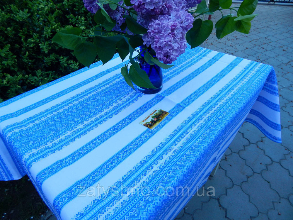 Вишита блакитна скатертинка Київ - фото 1