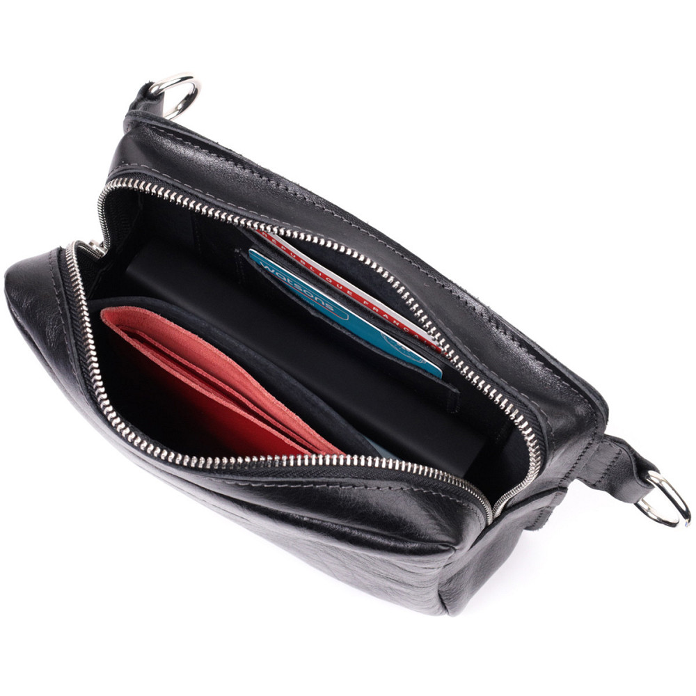 Сумка бананка прямокутного формату із якісної натуральної шкіри GRANDE PELLE 22576 Чорний Київ - фото 9