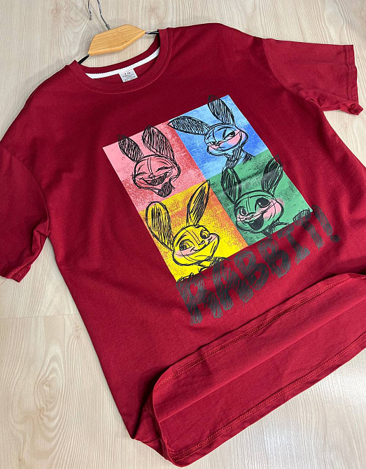 Футболка женская Y-Q 4047 оверсайз бордовая с принтом, бордовый, one size Киев - изображение 2
