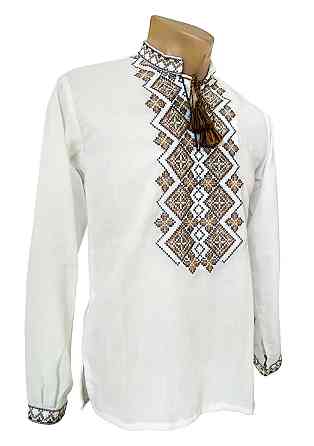 Чоловіча сорочка-вишиванка коричневих відтінків на довгий рукав Київ