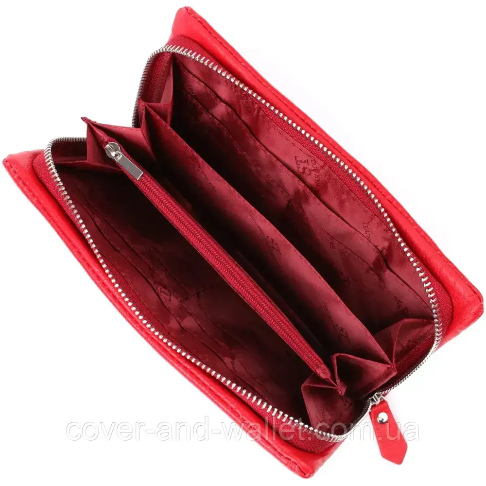 Шкіряний жіночий гаманець з кишенею для телефону червоного кольору ST 669 Київ - фото 7