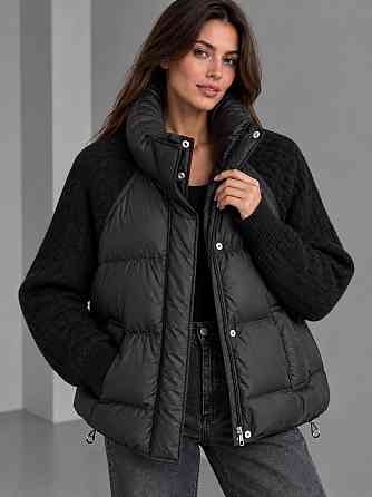 Куртка жіноча YZY 30790 пуховик oversize з в’язаними рукавами демісезонна one size, чорний, one size Київ