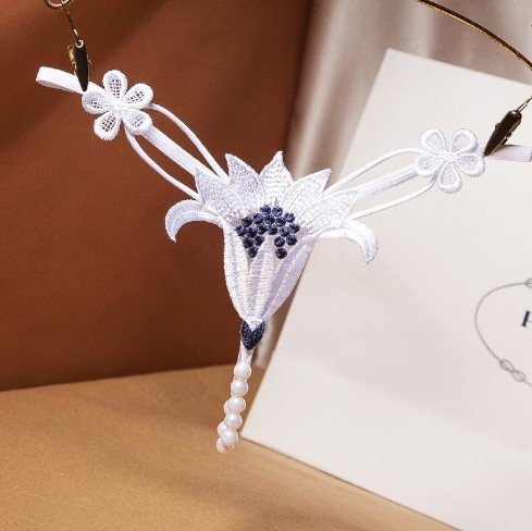 Еротичні труси з перлами білі "Квітка" - розмір універсальний, (на резинці) Київ - фото 3