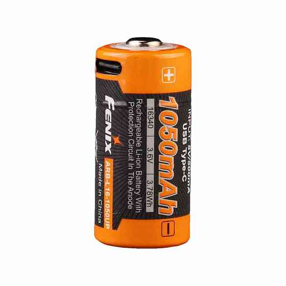 Аккумулятор 16340 Fenix ARB-L16 1050mAh 3.6В Li-ion Type-C (Черно-оранжевый) Винница