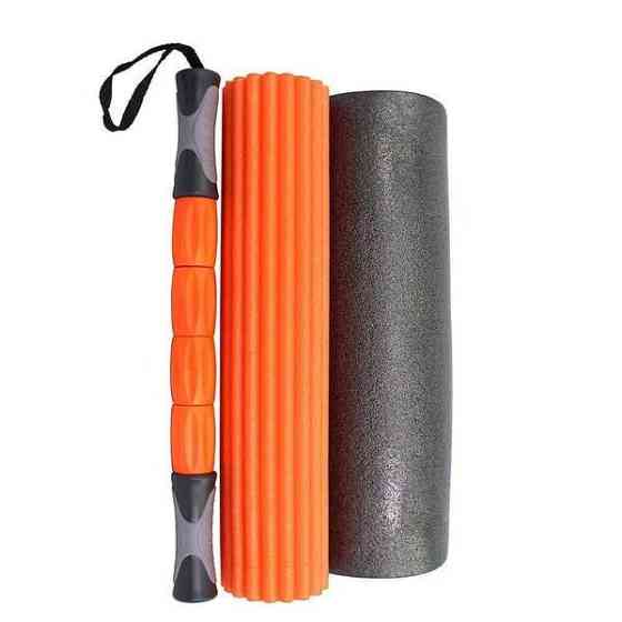 Масажний ролик (роллер) набір 3в1 PowerPlay 4022 Therapy Roller Чорно-помаранчевий Луцьк