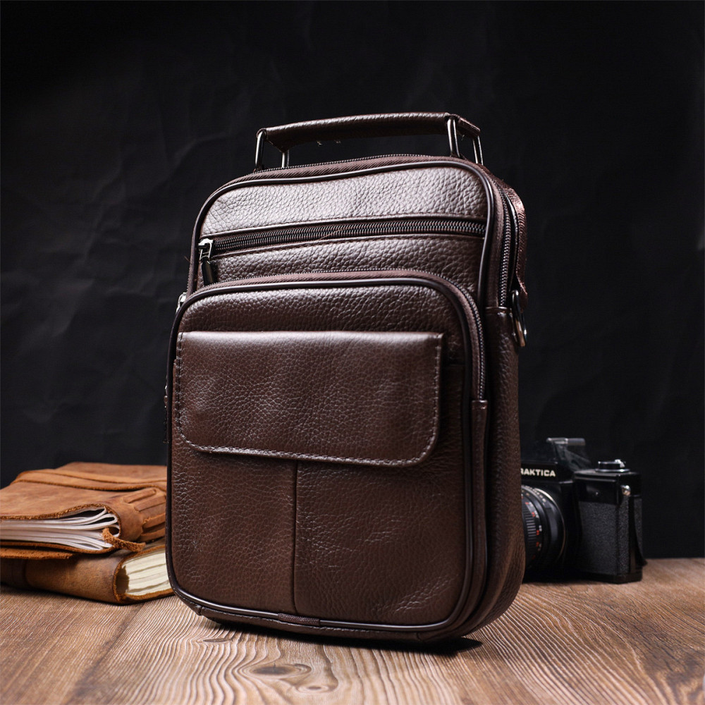 Вертикальна чоловіча сумка з натуральної шкіри Vintage 21952 Коричнева Київ - фото 3