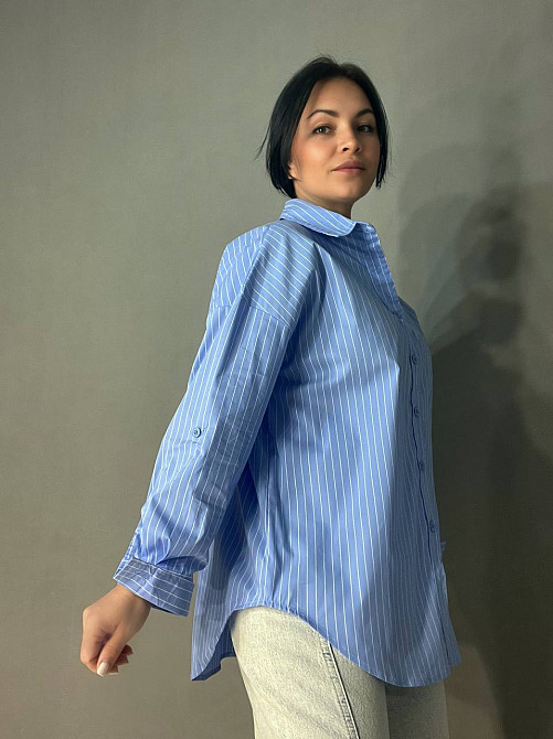 Сорочка жіноча A-N 25130 смужка оверсайз подовжена широка one size блакитна, блакитний, one size Київ - фото 6