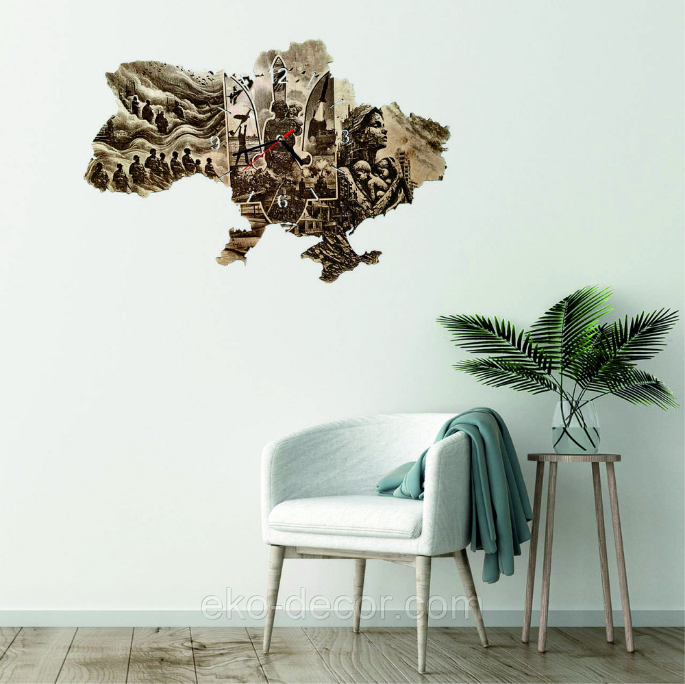 Дерев`янний настінний годинник з підсвіткою "Захисник" 60*40 см Київ - фото 5