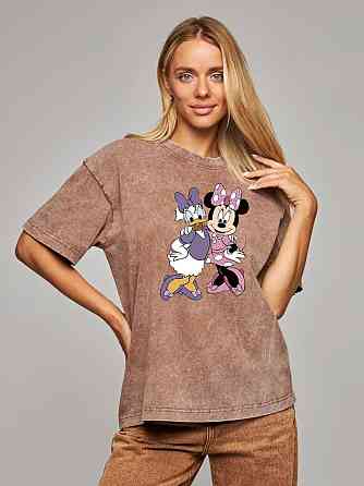 Футболка оверсайз вініж із принтом Дейзі+Мінні Бежевий Харків