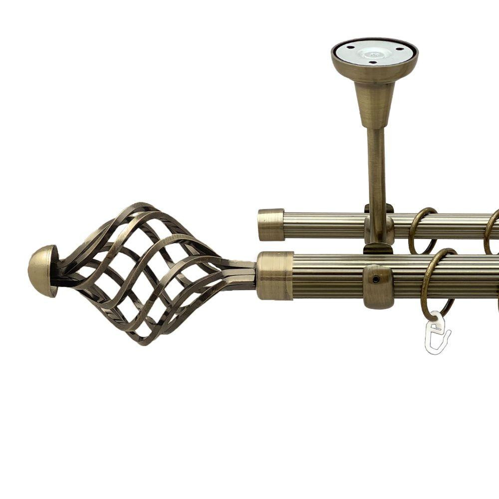 Карниз Orvit Арезо металевий дворядний відкритий до стелі рифлена труба кільце металеве Антик 25\16 мм 200 см Львов - изображение 1