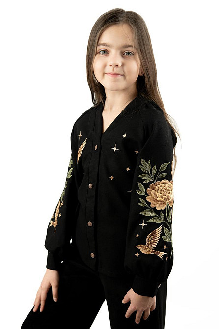 Вишиванка-сорочка для дівчаток чорна лляна топ 128 Київ - фото 1