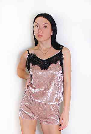 Комплект пижама с халатиком из мраморного велюра Бежевый L Харьков