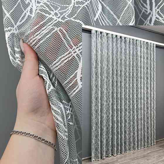 Тюль VR-Textil 1970т Жакард Сірий з білим 400х270 см (42-1010) Київ