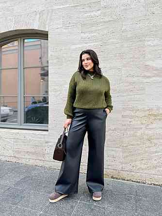 Жіночі базові штани палаццо на гумці з екошкіри Чорний, 50/52 Одеса