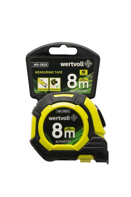 WERTVOLL Рулетка WERTVOLL 8 м×25 мм дві кнопки AUTOSTOP покриття TPR нейлонове покриття протико Київ - фото 7