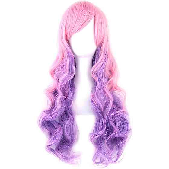 Длинный парик RESTEQ -70 см, розово-фиолетовый, волнистые волосы с косой челкой, косплей, аниме Киев