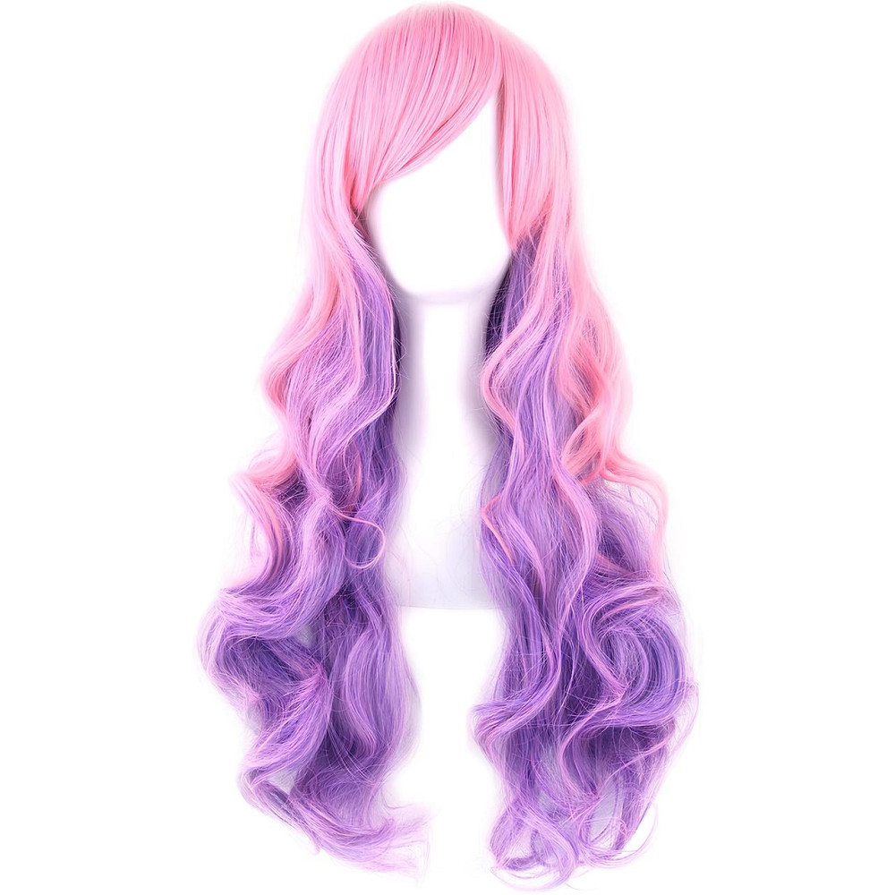 Длинный парик RESTEQ -70 см, розово-фиолетовый, волнистые волосы с косой челкой, косплей, аниме Киев - изображение 3