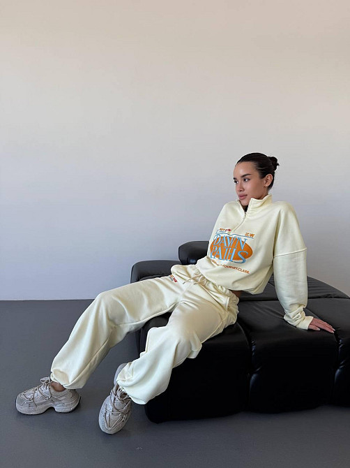 Женский прогулочный костюм двойка турецкая петля-пенье 100% хлопок Молочный Одесса - изображение 3