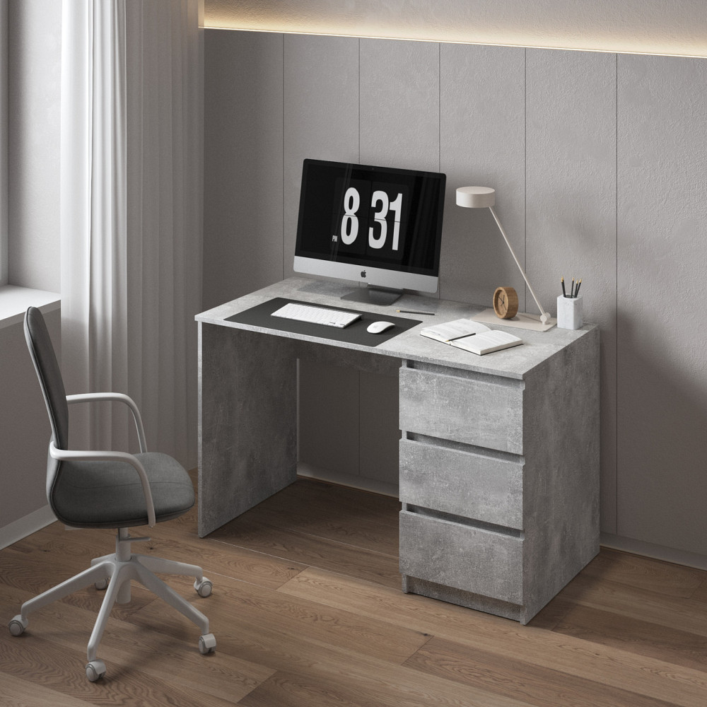 Компьютерный стол VAYS, письменный, современный, с тумбой cправа, 3 ящика з фасадами без ручек R-1 Бетон Львов - изображение 1