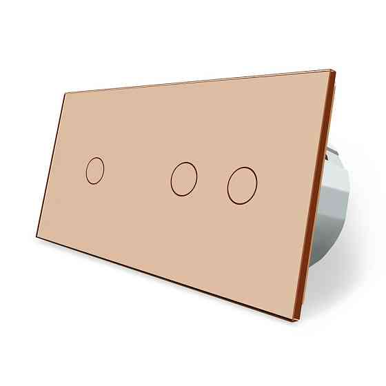 Розумний сенсорний прохідний/перехресний вимикач 3 сенсора (1-2) Livolo золотий скло (VL-C701SZ/C702SZ-13) Коломыя