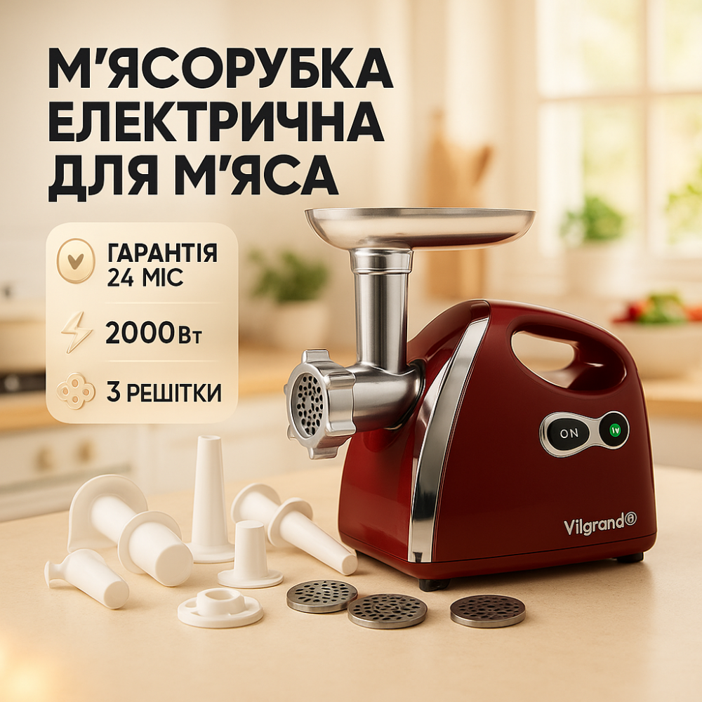 Кухонная качественная электромясорубка для дома ViLgrand V203-BRMG 2000Вт, Бытовая мясорубка для фарша UY-97 Львов - изображение 11