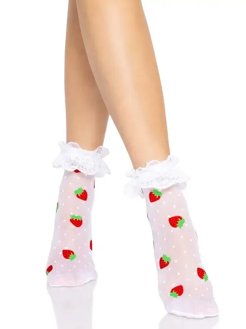 Шкарпетки жіночі з полуничним принтом Leg Avenue Strawberry ruffle top anklets One size, мереживні м Львів - фото 2