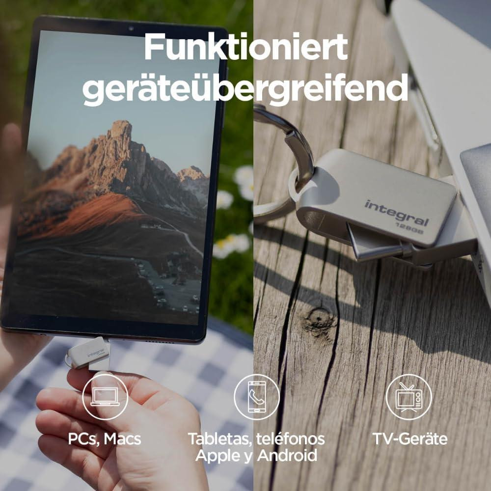 Флешка Integral 360-Dual 256GB сірий USB 3.2 Gen1 Type-A/Type-C металевий 5Gbps OTG для ноутбука смартфона iPhone iPad Київ - фото 5