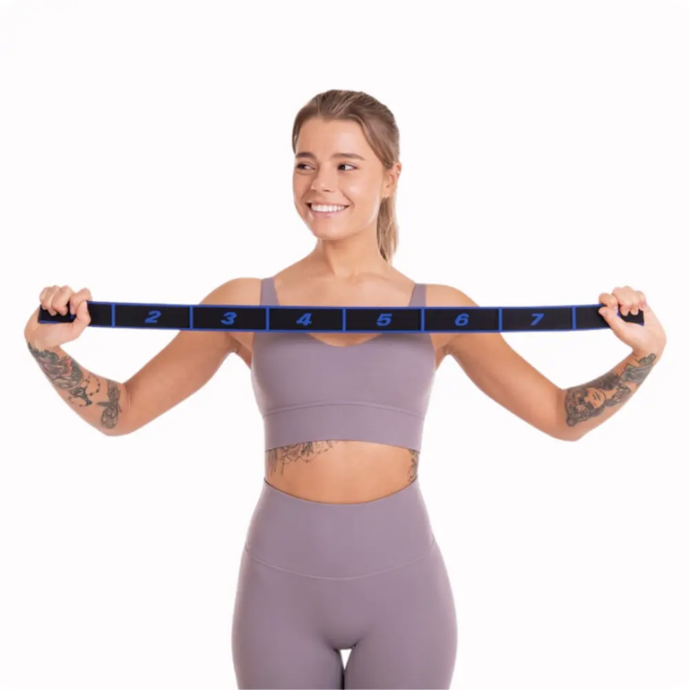 Резинка для фітнесу з петлями Queenfit 86,5 х 4см чорно-блакитна Київ - фото 8
