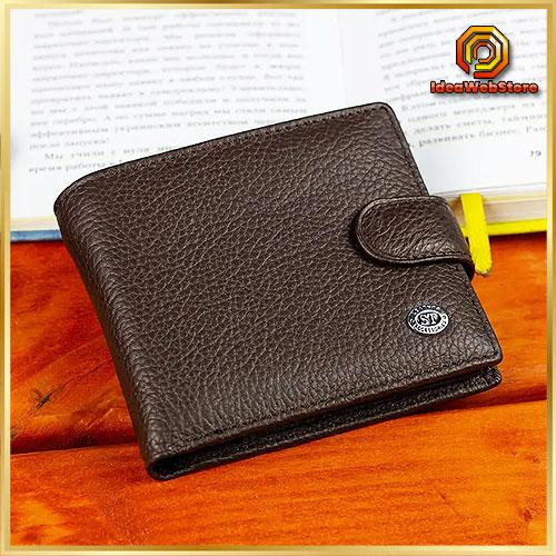 Мужской кошелек из натуральной кожи ST коричневое портмоне на застежку с кнопкой на подарок мужчине Киев - изображение 1