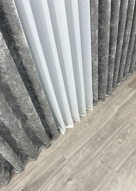 Шторна преміум тканина шеніл однотонний, колекція "VELMIRA Rich" колір сірий 1923ш Київ - фото 5