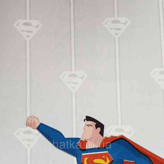 Метрові вінілові шпалери на флізеліні AdaWall Ada Kids дитячі супермен синій на світло-сірому тлі Київ